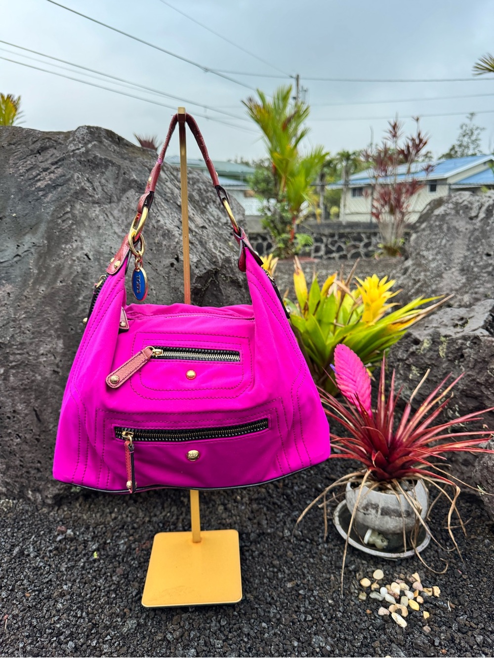 TOD’S Hot Pink Nylon & Patent Leather Shoulder Bag – Made in Italy
